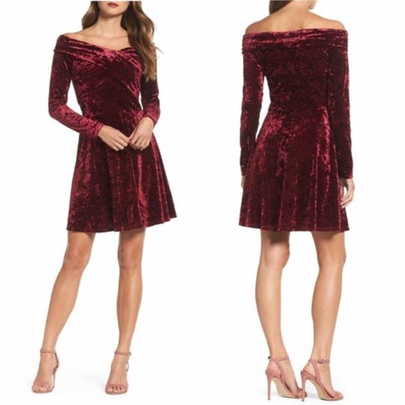 Womens Crushed Velvet Off the Shoulder Mini Dress - Size M - Picture 1 of 4